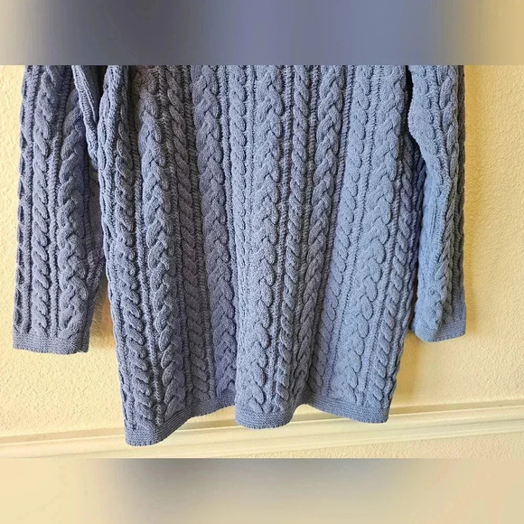 J Jill Women L Cable Knit Sweater Pullover Chunky Periwinkle Tunic Length Soft - Picture 4 of 9